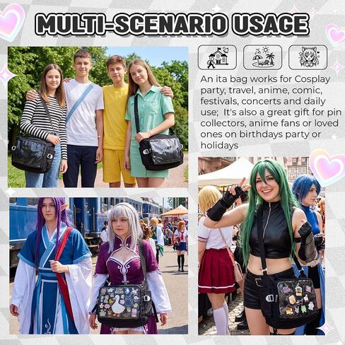 حقيبة Ita Crossbody مع نافذة عرض شفافة، حقيبة Kawaii Anime Messenger للنساء، محفظة كتف حامل شارة DIY، سعة كبيرة Y2K للحفلات التنكرية والمؤتمرات والاستخدام اليومي in Kuwait