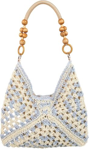 Straw Handbag for Women, Large Capacity Woven Straw Shoulder Tote Bag for Beach Summer Vacation in Kuwait