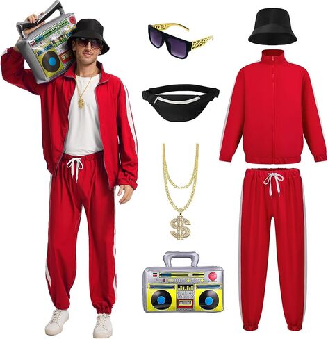 80s 90s الزي مجموعة للرجال ريترو رجالي بدلات رياضية مخملية الهيب هوب ديسكو هالوين تحت عنوان زي الحفلات in Kuwait