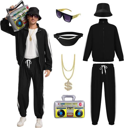 80s 90s الزي مجموعة للرجال ريترو رجالي بدلات رياضية مخملية الهيب هوب ديسكو هالوين تحت عنوان زي الحفلات in Kuwait
