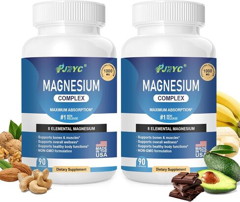 Magnesium Complex Supplement - 1000mg with 8 Magnesium Forms: Glycinate, Citrate, Malate, Taurate & Orotate - Supports Muscle Function, Bone Strength & Relaxation - Vegan, Non-GMO - 180 Capsules in Saudi Arabia