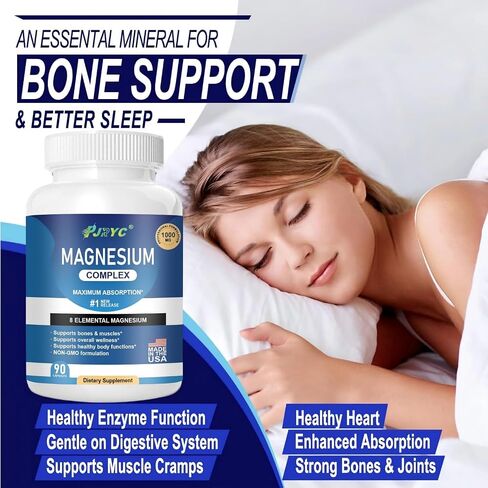 Magnesium Complex Supplement - 1000mg with 8 Magnesium Forms: Glycinate, Citrate, Malate, Taurate & Orotate - Supports Muscle Function, Bone Strength & Relaxation - Vegan, Non-GMO - 180 Capsules in Saudi Arabia