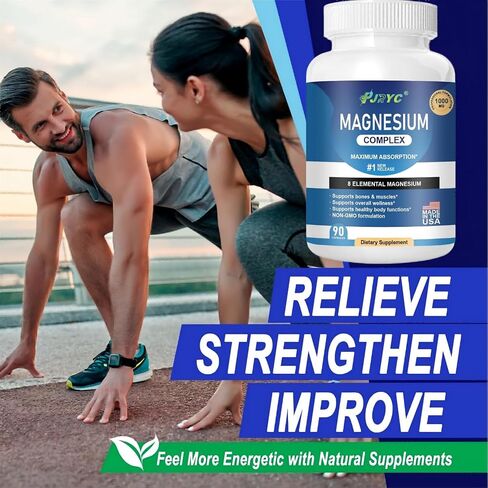 Magnesium Complex Supplement - 1000mg with 8 Magnesium Forms: Glycinate, Citrate, Malate, Taurate & Orotate - Supports Muscle Function, Bone Strength & Relaxation - Vegan, Non-GMO - 180 Capsules in Saudi Arabia
