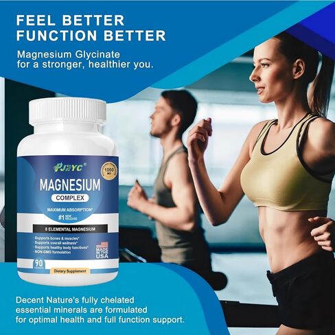 Magnesium Complex Supplement - 1000mg with 8 Magnesium Forms: Glycinate, Citrate, Malate, Taurate & Orotate - Supports Muscle Function, Bone Strength & Relaxation - Vegan, Non-GMO - 180 Capsules in Saudi Arabia