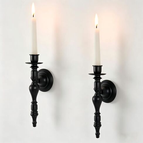 We Moment Black Wall Candle Sconces Set of 2, Vintage Candle Holders for Taper Candles, Classic Elegant Metal Candle Sconces for Bedroom Living Room Bathroom Farmhouse Rustic Home Decor in Saudi Arabia