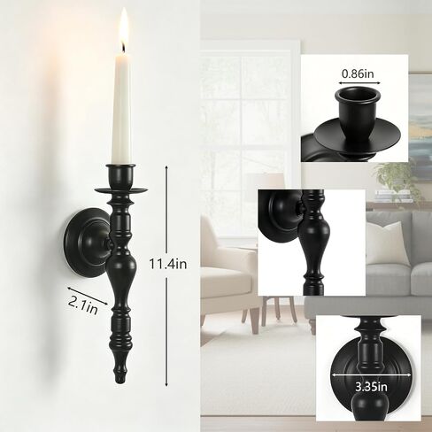 We Moment Black Wall Candle Sconces Set of 2, Vintage Candle Holders for Taper Candles, Classic Elegant Metal Candle Sconces for Bedroom Living Room Bathroom Farmhouse Rustic Home Decor in Saudi Arabia