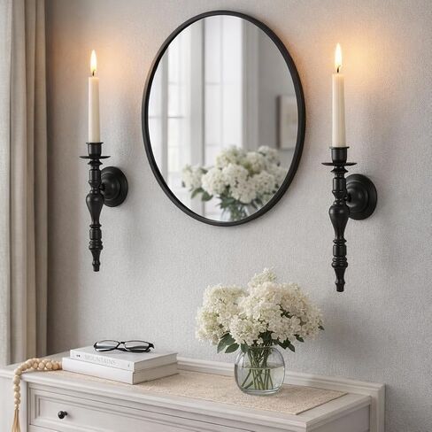 We Moment Black Wall Candle Sconces Set of 2, Vintage Candle Holders for Taper Candles, Classic Elegant Metal Candle Sconces for Bedroom Living Room Bathroom Farmhouse Rustic Home Decor in Saudi Arabia