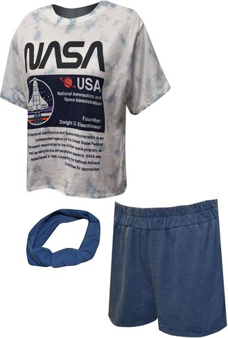 Mad Engine Womens NASA Tie Dye Intentionally Distressed Pajamas with Headband in Saudi Arabia