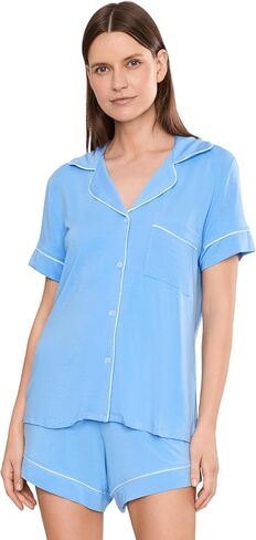 Eberjey Womens، Gisele TENCEL™ Modal Relaxed Shorts PJ Set، صيفي أزرق/أبيض، صغير 4.5 in Kuwait