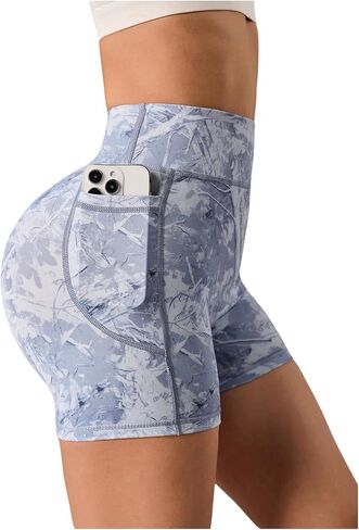 شورت SweatyRocks النسائي المطبوع لراكبي الدراجات النارية، شورت عالي الخصر للتحكم في البطن مع جيوب in Kuwait