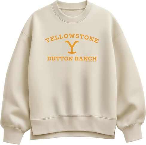 HYBRID APPAREL Yellowstone - شعار Dutton Ranch - سويت شيرت نسائي كبير الحجم من الصوف in Kuwait