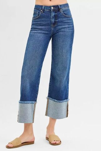 Risen Mid Rise Wide Cuffed 28.5" Jeans- Ivory Gem in Saudi Arabia