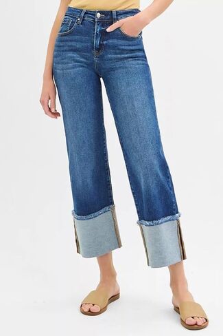 Risen Mid Rise Wide Cuffed 28.5" Jeans- Ivory Gem in Saudi Arabia