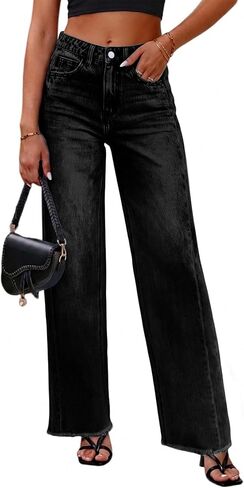 EARKOHA Wide Leg Jeans for Women Baggy High Waisted Stretchy Raw Hem Denim Pants Loose Fit with Pockets for Casual Work in Saudi Arabia