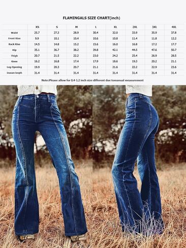 Flamingals Bootcut Mid Waist Wash Seam Detail Casual Jeans for Women with Pockets in Kuwait
