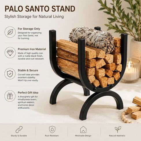Metal Palo Santo Holder - Modern Smudge Stick Holder for White Sage and Cedar - Sturdy Iron Palo Santo Stand for Meditation Decor, Yoga, and Spiritual Cleansing Rituals in Saudi Arabia