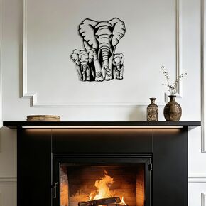 Maoerzai Elephant Family Metal Wall Art, Geometric Elephants Metal Sign, Modern African Metal Wall Decor for Living Room & Home (Black - Elephant Sign-3, 12 x 14 Inch) in Saudi Arabia
