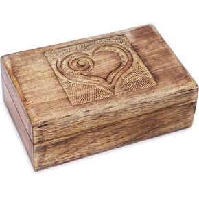Ajuny Wooden Decorative Jewelry Box with Heart Design Carving - Multipurpose Treasure Chest Storage Keepsake Box Necklaces Watch Organizer Boxes Birthday Gifts for Women & Men 10x6 Inch in Saudi Arabia