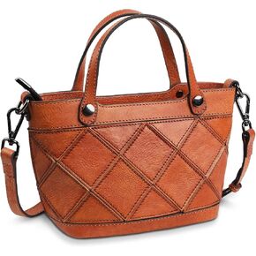 Genuine Leather Small Handbag for Women Crossbody Shoulder Bag Top Handle Purse Vintage Style Hand Stitched Patchwork with Adjustable Strap in Saudi Arabia
