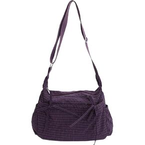 Plaid Shoulder Bag for Women Nylon Drawstring Messenger Purse Japanese-style Minimalist Plaid Crossbody Bag in Saudi Arabia