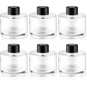 6 Pack 100ml/3.4oz Empty Clear Glass Diffuser Bottle with Black Cap Refillable Round-Shaped Essential Oil Containers Fragrance Diffuser Jars Use for Home and Office Decorative in Saudi Arabia