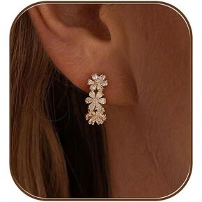 Ewrkbr Huggie Earrings for Women, Dainty Gold Earrings 14K Gold Plated CZ Flower Huggie Hoop Earrings for Women Trendy Hypoallergenic Cute Small Hoop Earrings Non Tarnish Drop Earrings Jewelry Gifts in Saudi Arabia