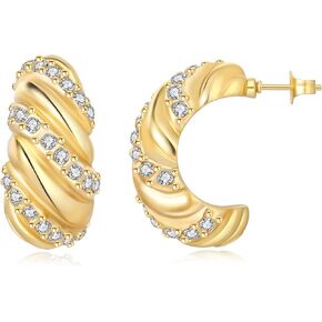 Chunky Gold Earrings for Women, 18K Plated Big Hoops, Trendy Statement Large Gold Hoop Earrings Studs in Saudi Arabia