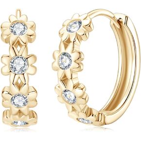 14K Gold Over S925 Sterling Silver Daisy Flower Yellow Gold Hoop Earrings for Women,0.16ct.t.w. D-color VVS1 Clarity Diamond,Ideal Gift for Wife in Saudi Arabia