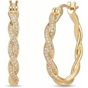 YYB 14K Gold Plated Twisted Hoop Earrings for Women, Dainty Hoop Earrings, Gifts for Women, Post Earrings for Daily Wear, 30mm in Saudi Arabia