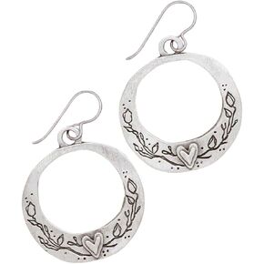 Pewter Hoop Earrings for Women Handmade Let Love Grow Floral Design Artisan Cast Fine Pewter Statement Hoops Romantic Gift Jewelry 1.5 Inch in Saudi Arabia
