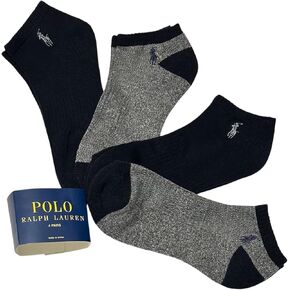 POLO RALPH LAUREN Men's No-Show Low Cut Ankle Casual Socks | Navy Blue, Dark Heather Grey | ZP113857PKN-NVAST | Size (10-13) Shoe, 6-12.5 / Polyester, Spandex in Kuwait