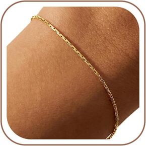 Gold Bracelet for Women, 925 Sterling Silver Gold Plated Box Chain Bracelet Exquisite and Durable Jewelry Gift for Women 6.5-8 Inches in Saudi Arabia