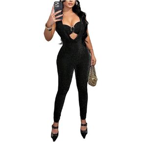 SweatyRocks Women's Sparkly Draped Front Backless Jumpsuit Sexy Sleeveless Bodycon Romper Pants Clubwear in Saudi Arabia