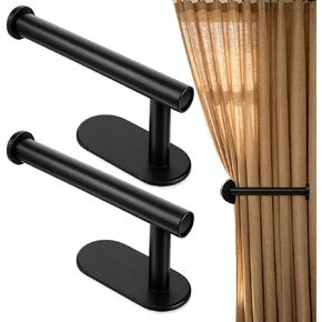 2Pcs Curtain Holdbacks Holders for Wall Adhesive Curtain Tie Backs No Drilling Curtains Hooks Hold Backs for Home Office Window Drapes, Black in Kuwait