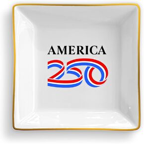 Thankful Greetings America 250 Square Trinket Tray Dish A250 – Officially Licensed Commemorative 250th Anniversary – Ceramic with Gold Rim, Jewelry & Keepsake Holder in Saudi Arabia