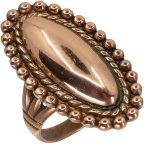 Solid Copper Navette Ring | Beaded Rope Border, Made in USA in Saudi Arabia