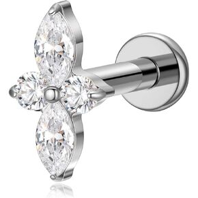 1PC ASTM F136 Titanium Push Pin Four-Pointed Star Flat Back Earrings 16G 8mm for Helix Conch Tragus in Saudi Arabia