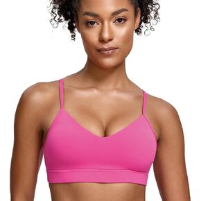 Oalka V Neck Sports Bra for Women Adjustable Padded Thin Straps Wireless Yoga Bras in Saudi Arabia