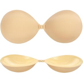 Nimiah Thick Push-up Sticky Bra - 1.2" Padding Adds 1 Cup Size, One Size Fits 30A/B-34A, Invisible Backless Strapless Adhesive Bra for Wedding, Party, Low Cut Dresses Beige in Saudi Arabia