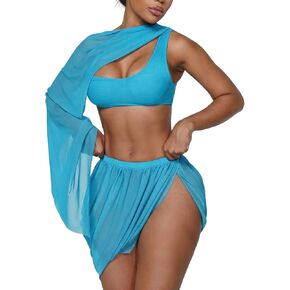 acelyn Women’s Sexy Bikini Sets 4 Piece Swimsuits One Shoulder High Waisted Bathing Suit with Sheer Cover Up Skirt and Sleeve in Kuwait