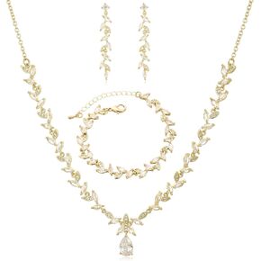 Cubic Zirconia Jewelry Sets for women Brides Bridesmaid Necklace Dangle Earrings Link Bracelet for Wedding Prom Costume Party Events in Saudi Arabia