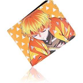 Roffatide Anime Demon Slayer Agatsuma Zenitsu Wallets Artificial Leather Slim Bi-Fold Wallet Multi Purpose Wallet in Kuwait