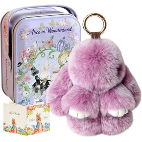 Handmade Soft Bunny Keychain, Easter Handcrafted Soft Bunny Charm Plush Rabbit Keychain with Metal Tin Box in Saudi Arabia