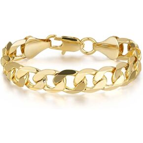 THE BLING KING New 9mm Gold-Plated Bonded Cuban Curb Bracelet – 8 Inch – Durable & Stylish – Lightweight 21g – Classic Unisex Jewellery for Everyday Wear, One Size, Brass, No Gemstone in Saudi Arabia
