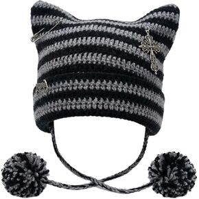 Cat Ear Beanie, Y2K Style Slouchy Knit Hat with Floppy Cat Ears, Oversized Unisex Design for Casual Wear, Lightweight and Stretchy Fabric for Daily Use, One Size Fits Most in Saudi Arabia