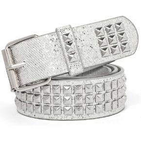 Studded Belt Men's Black Punk Rock Bedazzled Belts 1.5 Inch Silver Women's Glitter Chunky Belt Square Waist Jewelry in Saudi Arabia