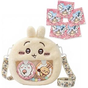 Cute Cartoon Bag with 5 Blind Box Badges, Transparent Window Crossbody Bag for Anime Badge Display, Gift for Fans in Saudi Arabia