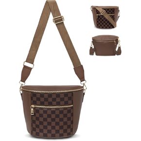miss fong Leather Crescent Small Checkered Crossbody Bags for Women with RFID Card Slots Anti-Theft Mini Bum Bags for Women in Saudi Arabia