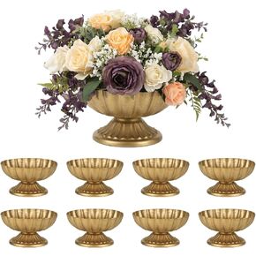 Set of 8 Antique Gold Compote Vases, 7.1" W x 3.94" H Metal Pedestal Vase for Centerpiece, Small Brass Compote Bowls for Floral Arrangements, Table Decor for Wedding Events Parties Decoration in Saudi Arabia
