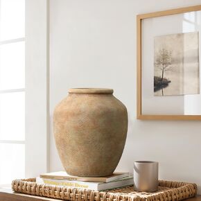 LuxenHome Ceramic Flower Vase, 9" Tall Terracotta Round Vases with Natural Earth Tones, Farmhouse Vases for Shelf Living Room Decor, Boho Vase Vintage Pottery for Entry Way Table Home Decor in Saudi Arabia